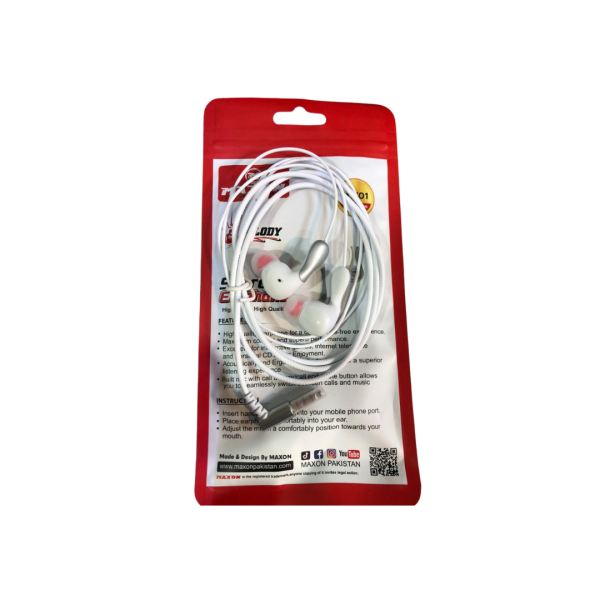 Maxon Melody Stereo Earphone | High Bass, Clear Sound & Mic