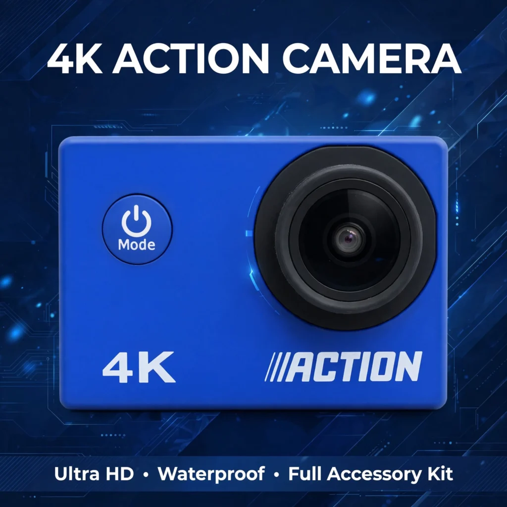 Dominate the Elements with the Ultimate Dash & Survival CamThis rugged 4K Ultra HD action camera pulls double duty as a high-performance tactical dash cam and durable survival camera. Engineered for extreme environments, it features a 170° wide-angle lens that acts as a wide-view windshield video recorder or an expansive trail cam. Equipped with reliable WiFi connectivity, you can instantly download emergency footage straight to your phone. The included heavy-duty 30m waterproof case doubles as a dustproof shield, while the full accessory kit provides secure suction cup car mounts and roll-bar brackets for off-roading, overlanding, and security monitoring.Technical SpecificationsVideo Resolution: 4K Ultra HD loop-recording / 1080p high-speed dashcam video captureTactical Environmental Protection: 30 Meters (100 Feet) sealed waterproof housing for extreme mud, rain, and snow protectionField of View: 170-degree ultra-wide lens to eliminate blind spots on the road or the trailWireless Data Sync: Built-in WiFi camera transmitter for instant wireless file transfer to mobile appsVehicle & Tactical Mounts: Full accessory kit including car windshield mounts, zip ties, and adhesive padsPower & Storage: Supports continuous USB car charging and high-capacity MicroSD cards for long-duration loop recording