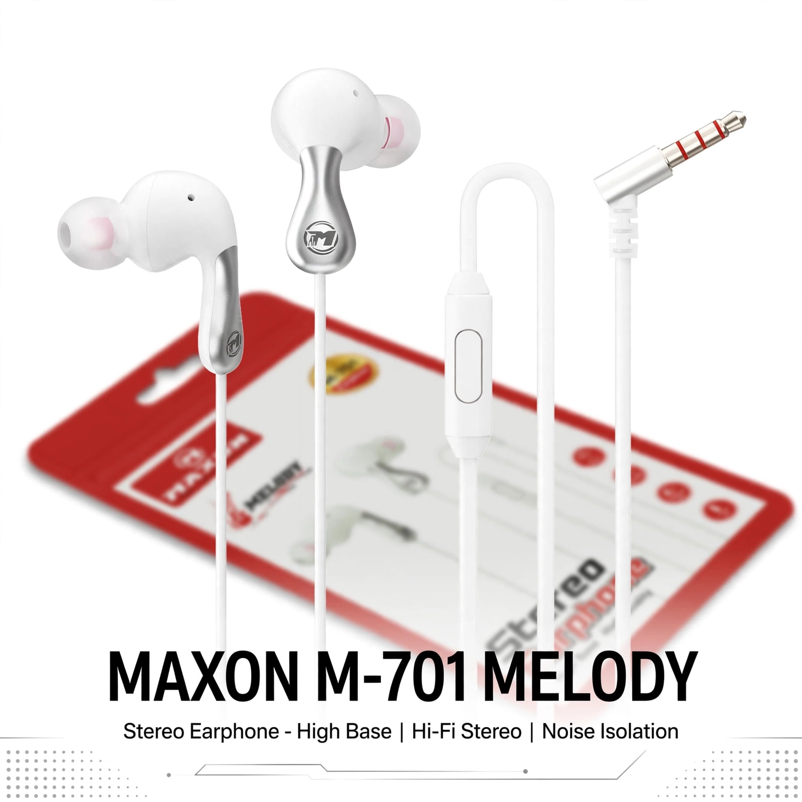 Maxon M-701 Noise Isolating In-Ear Wired Headset with Inline Mic & Universal 3.5mm Plug