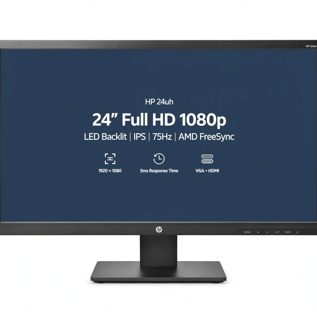 HP 24uh 24-Inch Full HD 1080p LED Backlit Desktop Monitor, 1920x1080 60Hz, 5ms Response, HDMI DVI-D VGA Triple Input, VESA Mountable Anti-Glare TN Screen Computer Display