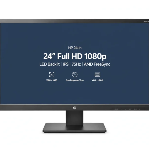 HP 24uh 24-Inch Full HD 1080p LED Backlit Desktop Monitor, 1920x1080 60Hz, 5ms Response, HDMI DVI-D VGA Triple Input, VESA Mountable Anti-Glare TN Screen Computer Display